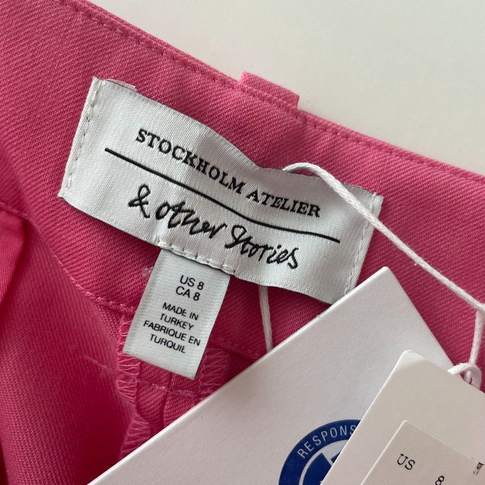 NWT & Other Stories Pink Trouser Pants High Rise Straight Leg Pockets US 8 - Picture 6 of 10